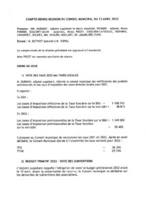 Compte rendu conseil municipal du 11 avril 2022