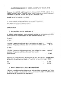 Compte rendu conseil municipal du 11 avril 2022