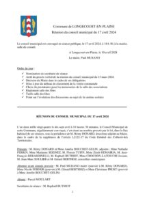 Procès verbal du Conseil Municipal du 17 avril 2024