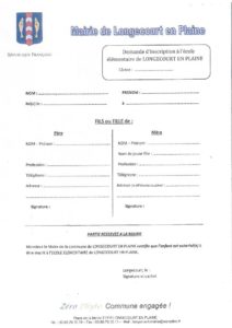 2 - Fiche de préinscription Mairie (école de Longecourt)
